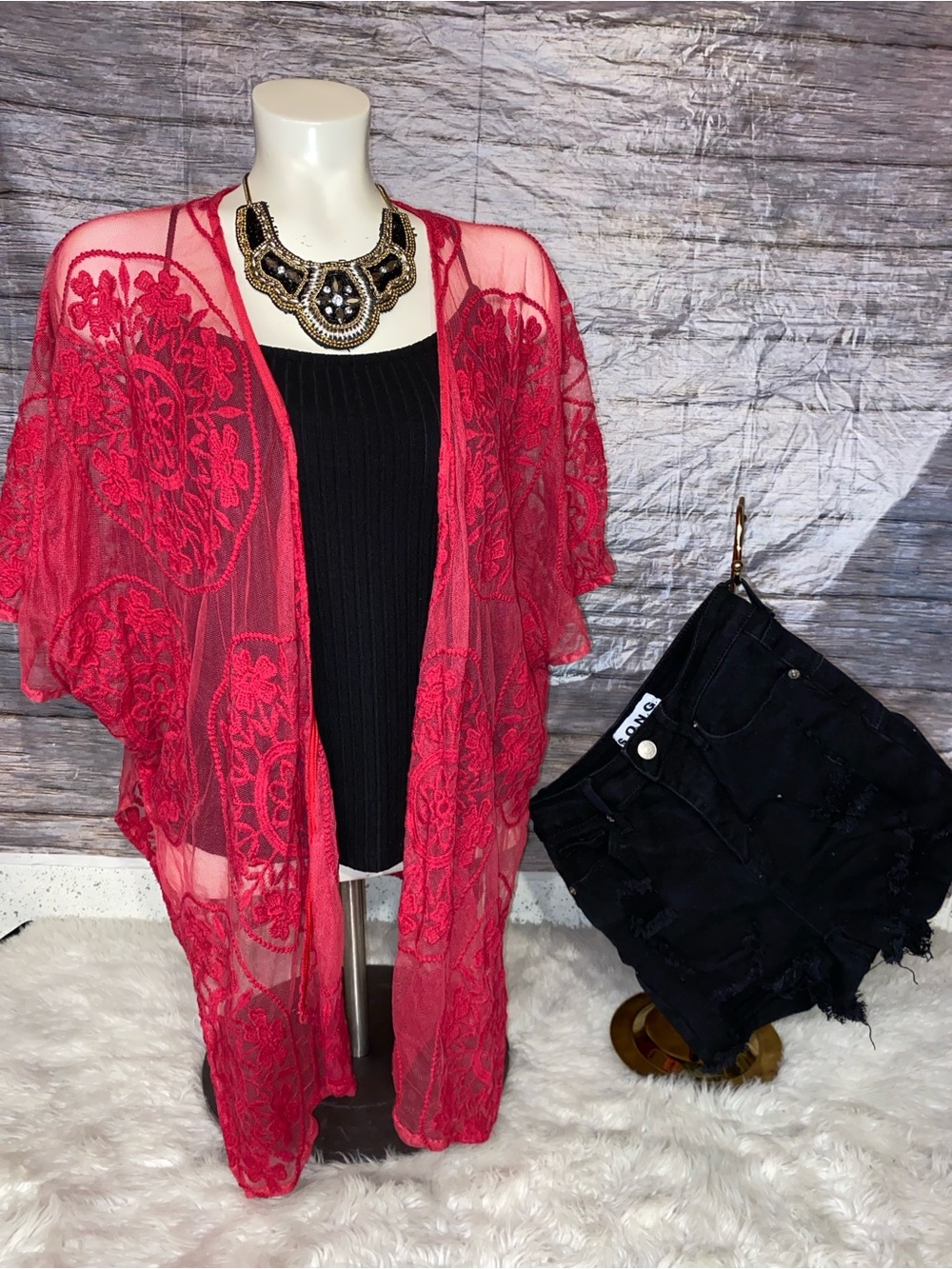 Maurices Bright Pink Lace Kimono